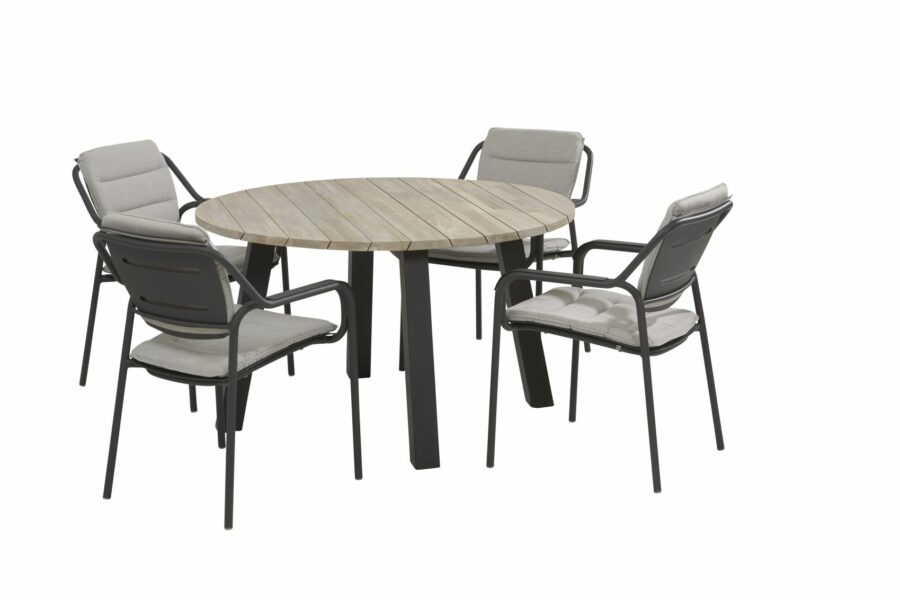 4 Seasons outdoor eco dining set with cushion and derby dining table teak top with alu legs_01