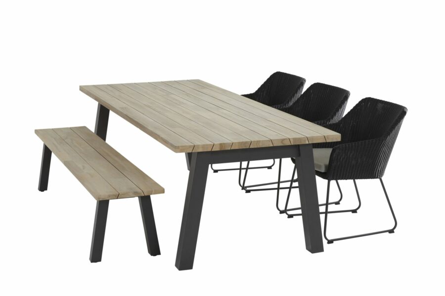 4 Seasons Outdoor Avila eetset met 3 Avila stoelen en sportbank antraciet