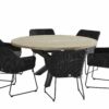 4 Seasons Outdoor Avila eetset met polyloom antraciet stoelen en louvre tafel ronde eettafel