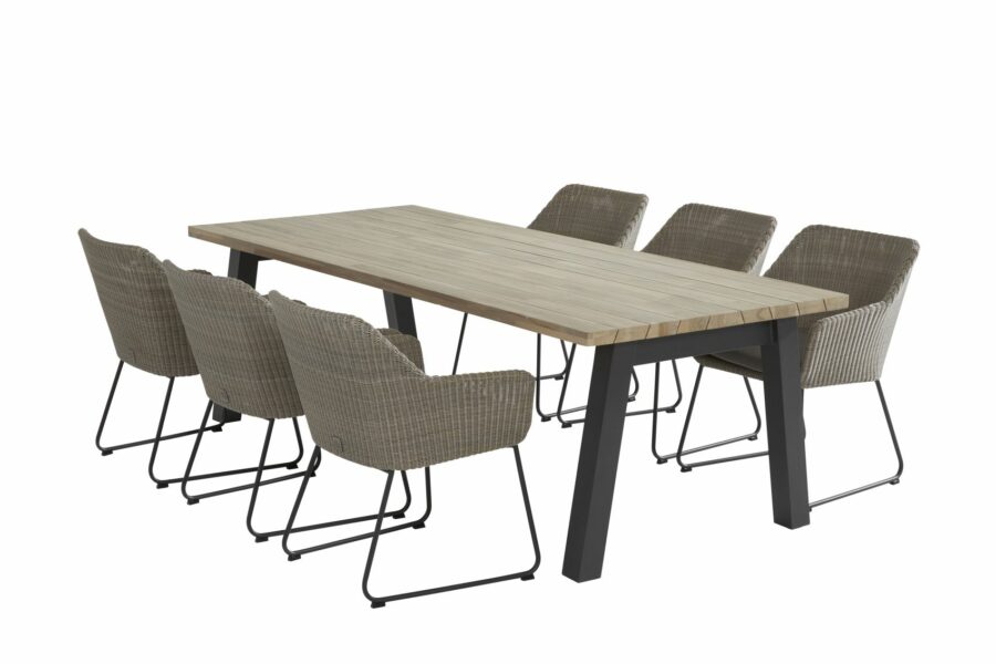 4 Seasons Outdoor Avila eetset polyloom pebble eettafel 6 tuinstoelen