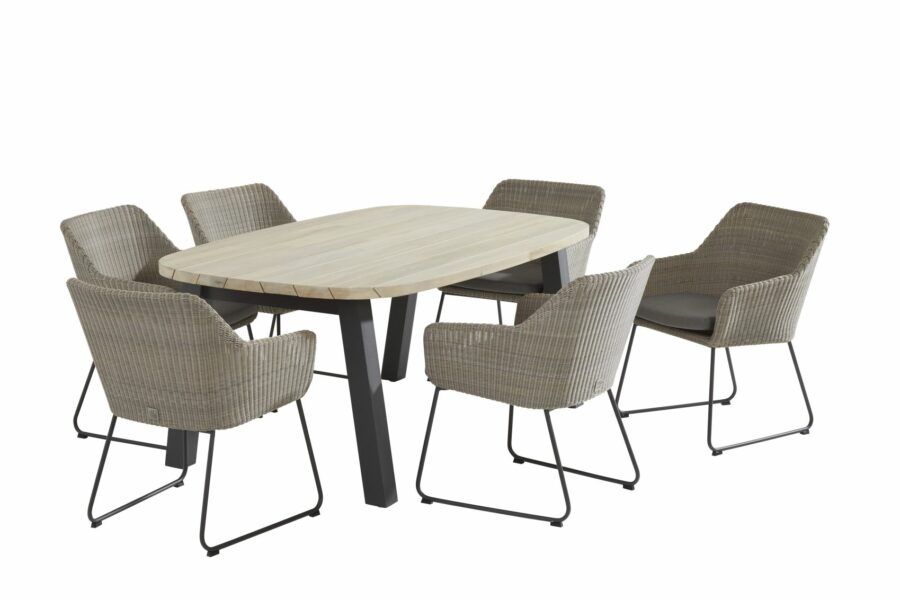 4 Seasons Outdoor Avila pebble met derby tafel 6 tuinstoelen