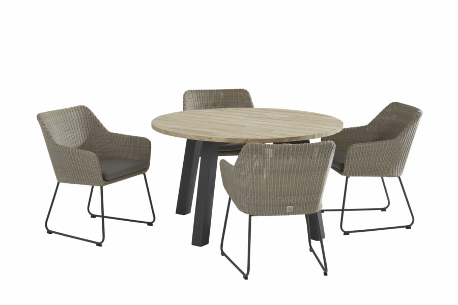 4 Seasons Outdoor Avila polyloom pebble met ronde eettafel derby