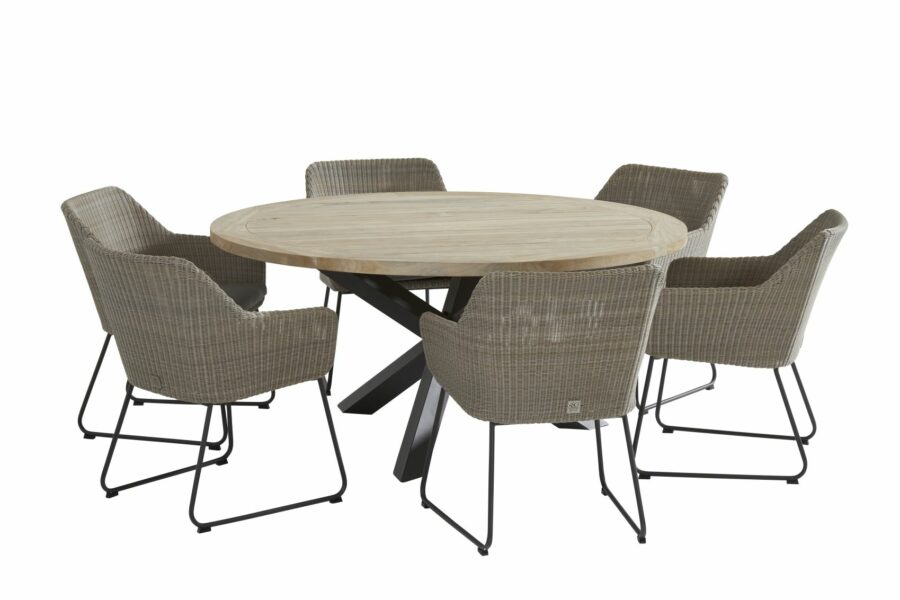 4 Seasons Outdoor Avila eetset met polyloom pebble stoelen en louvre tafel