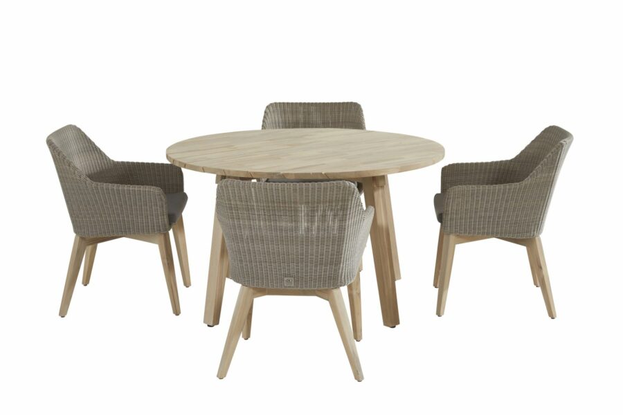 4 Seasons Outdoor Avila eettafel met polyloom met ronde teak tafel