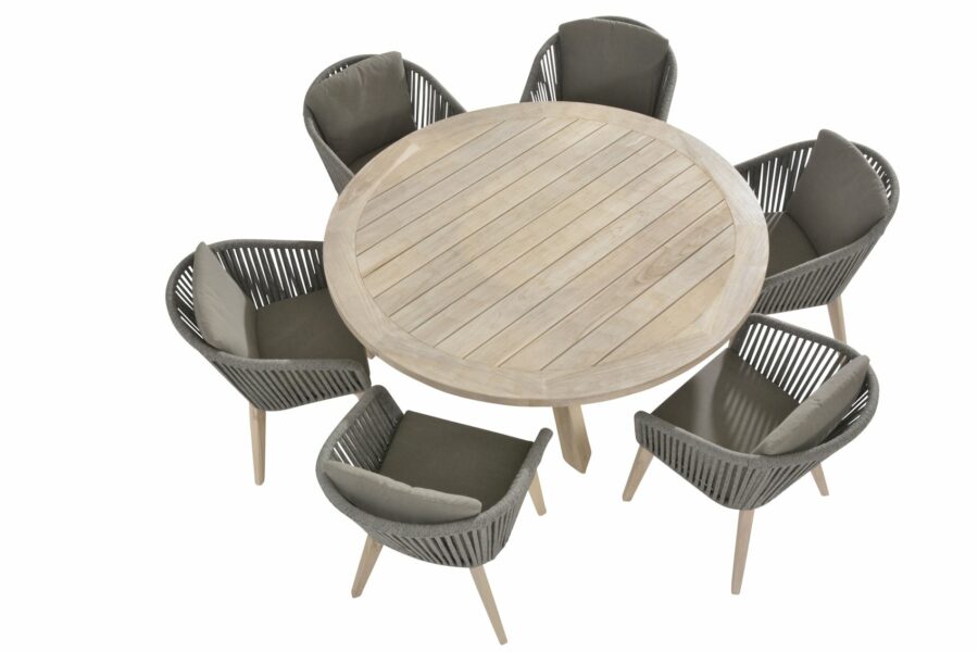 4 Seasons Outdoor Santander eetset met ronde tafel teak louvre