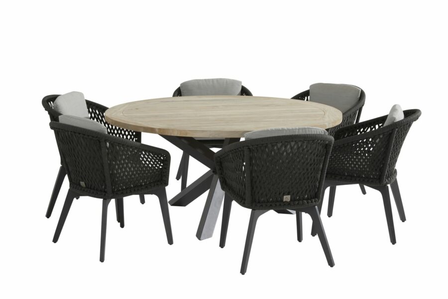 4 Seasons Outdoor Belize eetset met teak louvre tafel 160 cm ronde tafel