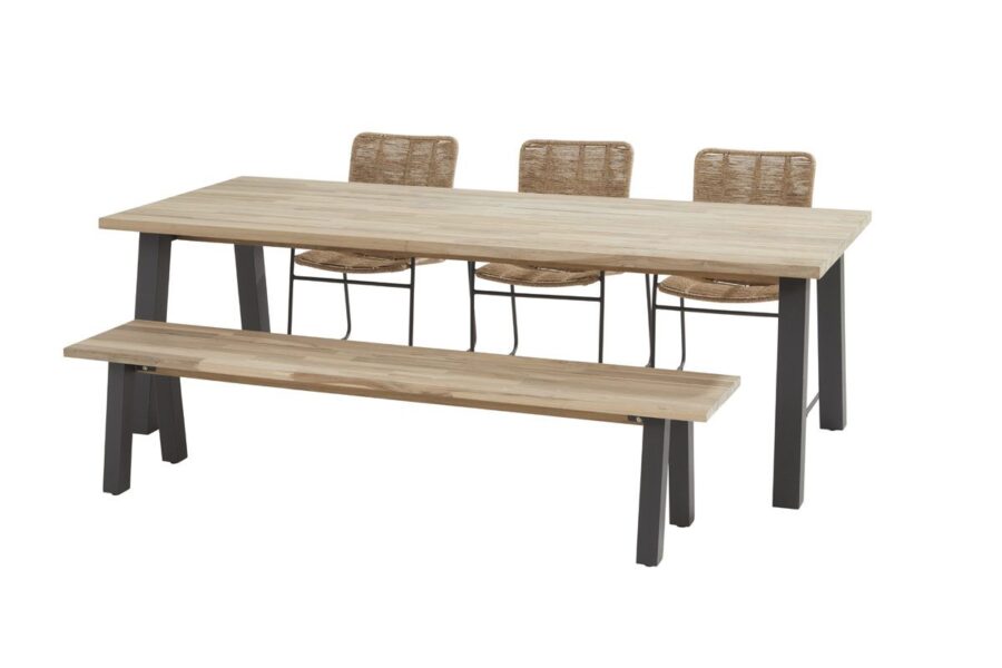 Taste by 4 Seasons Palma stapelbare stoel naturel met Derby sportbench en tafel 240 cm