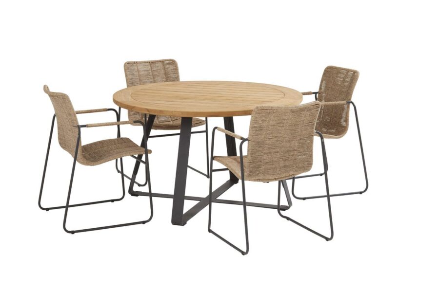 Taste by 4 Seasons Palma stapelbare stoel naturel met Basso tafel Ø 130 cm