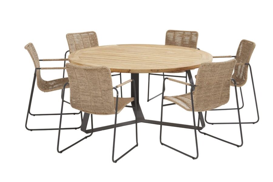 Taste by 4 Seasons Palma stapelbare stoel naturel met Basso tafel Ø 160 cm